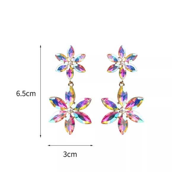 Women Crystal Flower Long Shining Earring - Picture 4 of 6